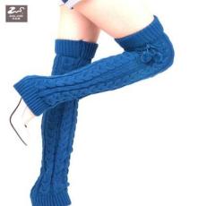 来样定做女韩版秋冬保暖脚套加长款翻口对角8字穿绳带球袜套