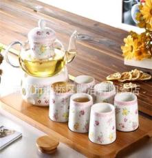 供应潮州陶瓷时尚陶瓷果茶花茶茶具13件套耐高温玻璃茶具组合套装