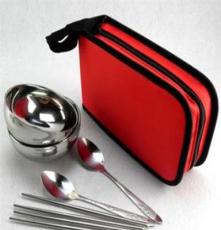超低价 不锈钢环保便携餐具 2碗筷勺套装 情侣 拉链布袋 旅行包