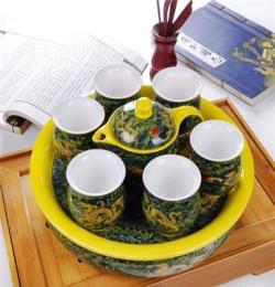 景德鎮陶瓷茶具 8頭雙層防燙刁金黃海水 功夫整套茶具 茶具套裝