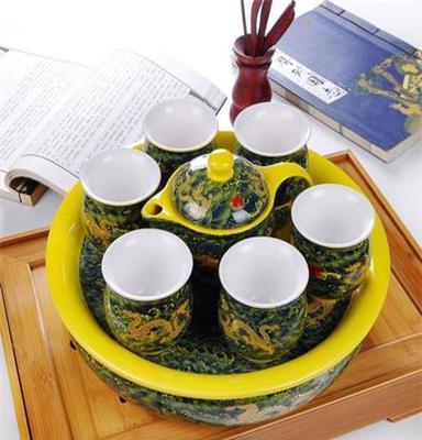 景德镇陶瓷茶具 8头双层防烫刁金黄海水 功夫整套茶具 茶具套装