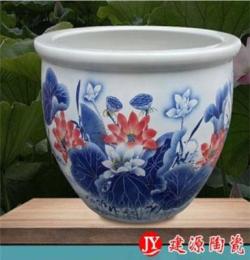 景德鎮(zhèn)陶瓷魚缸批發(fā)價格 養(yǎng)荷花魚瓷器大水缸 青花瓷圖案落地缸