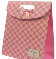 厂家直销粉色条纹大小号礼品袋 手拎购物袋 高档纸袋定做批发定