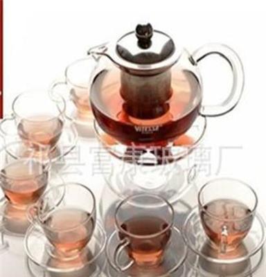 茶具套装 耐高温茶壶 茶杯 人工吹制系列产品 一壶六杯（带小盘）