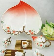 寿桃茶具8头-法兰瓷-法蓝瓷-珐琅瓷-祝寿-生日礼物礼品-茶艺