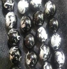12mm黑玛瑙 四神兽雕刻珠子（无烫金价格）源辉宝石厂直销