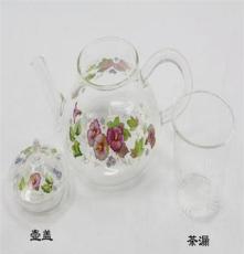韩国进口手绘喇叭花耐高温茶壶 玻璃茶具 茶壶