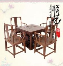 红木家具 鸡翅木茶台中式实木矮南冠椅茶桌仿古方形休闲桌五件套