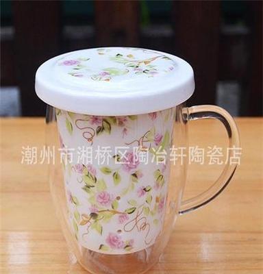 混批潮州陶瓷 韩式时尚玻璃陶瓷花果茶 花茶茶具茶杯3件套 单人套