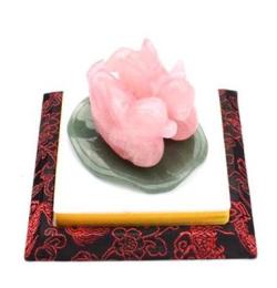 晶致天下批發供應開光天然粉水晶鴛鴦2013年美合同心吉祥物擺件