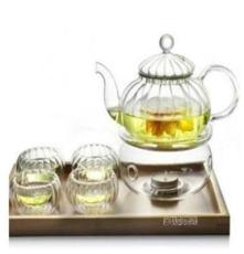 可加热南瓜条纹壶玻璃茶具6+4件套 整套功夫茶具组合