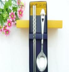 不锈钢餐具 笑脸大圆勺筷筷子不锈钢餐具 大勺子筷子两件套