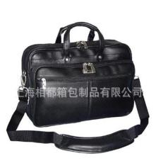 上海箱包工厂 专业定制 高档商务真皮黑色带锁手提包 品质优选