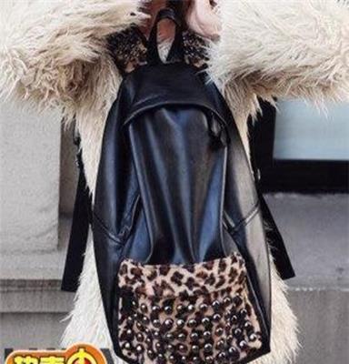 2012秋冬新款包包韩版女包批发豹纹铆钉双肩包后背包女包学生包