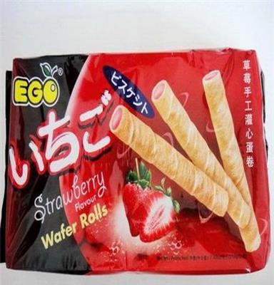 马来西亚进口 EGO草莓手工灌心蛋卷 210g酥松浓郁