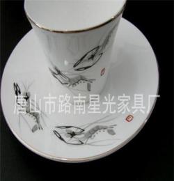 厂家直销高档骨质瓷 唐山骨瓷茶具9头飞壶茶具手绘虾加logo