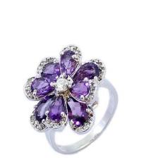 时尚韩版复古饰品批发 925银镀白金天然紫水晶戒指 女 戒指