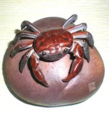 宜兴正品紫砂壶茶具茶宠雕塑变色螃蟹 石头变色 河蟹 和谐