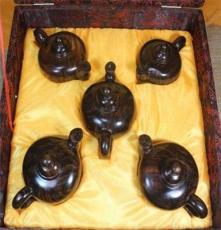 海南黄花梨雕刻茶壶工艺品家居摆件 根雕五福临门 五壶 木雕茶具