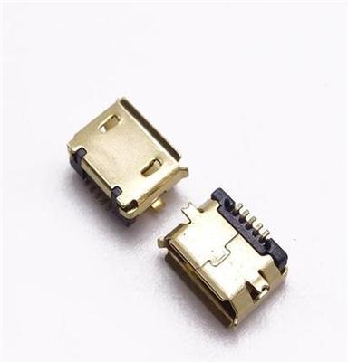 镀金micro5P母座 板上两脚全贴 有柱卷边 USB MICRO 镀金连接器