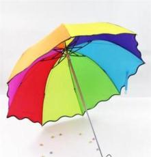 荷叶边波浪边蘑菇拱形彩虹伞 遮阳太阳伞铅笔晴雨伞厂家直销