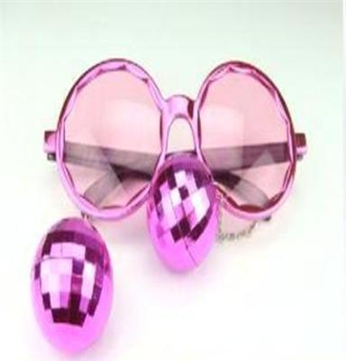 好玩的粉色大圆框带挂球party眼镜/化妆舞会眼镜/圣诞眼镜616
