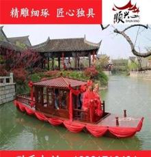 江苏兴化顺兴木船厂家直销新型电动观光船、 双层餐饮画舫木船