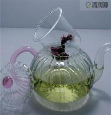 耐热玻璃茶具 南瓜壶 玻璃条纹壶 带过滤内胆花茶壶 厂家批发定做
