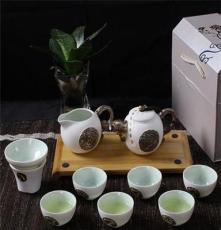厂家批发 德化功夫茶侧把壶雪花釉茶具贴花 整套高档陶瓷礼品茶具