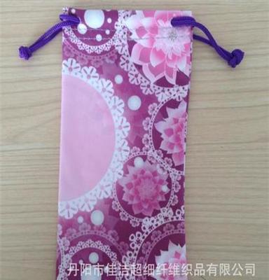 佳洁厂家直销超细纤维针一紫色印花时尚眼镜袋 饰品袋