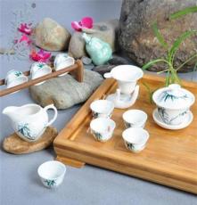 精品骨瓷功夫茶具套装特价 陶瓷整套茶具 盖碗 翠竹 节节高升