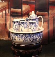 景德镇骨瓷茶具套装12寸大托盘8头青花釉中彩双层茶杯隔热不烫