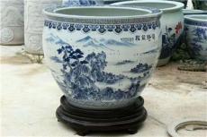 青花山水图陶瓷大缸 陶瓷水缸 订做陶瓷大缸