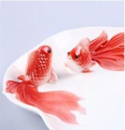 珐琅彩骨瓷茶具套装 金鱼八件套 创意手绘礼品摆件 耐高温 可定制
