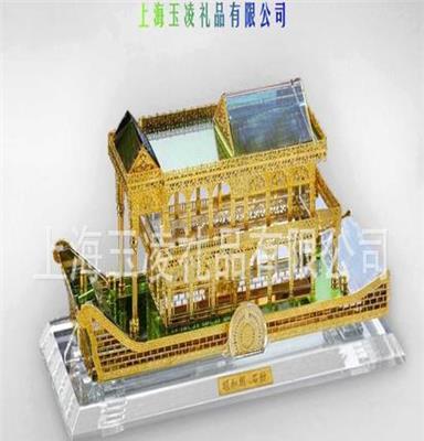 JY50 颐和园石舫 水晶模型 水晶座 水晶摆件 水晶楼模 建筑纪念品