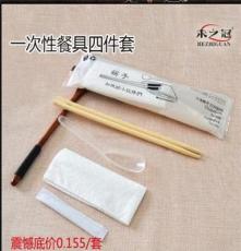 餐具环保一次性筷子外卖专用三组合餐具包四件套双生竹筷高档
