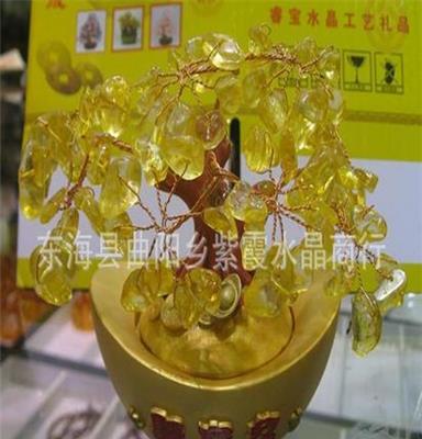 新品 天然黄水晶聚宝盆 招财树摆件办公用品外贸出口工艺品 礼品