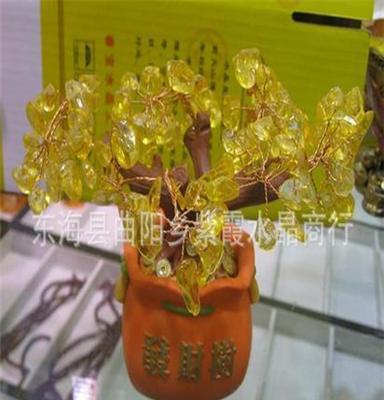 新品 天然黄水晶发财树摆件办公用品外贸出口工艺品礼品厂家批发