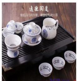 景德鎮(zhèn)青花玲瓏陶瓷茶具 水晶鏤空功夫茶具定制批發(fā)