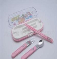 联裕厂家直销叉匙筷塑料餐具盒 日式环保礼品卡通餐具 便携式套装