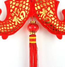 供应 中国结挂件 红绒双鱼福喜字木板中国结 节日喜庆布置