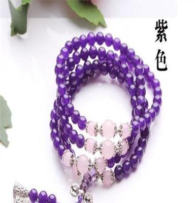 天然紫水晶手链108颗佛珠念珠手链多层饰品 周氏养生水晶