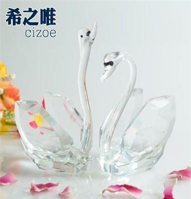 创意情人节礼品 家居装饰品 120#水晶天鹅紫色 结婚礼物婚房摆件