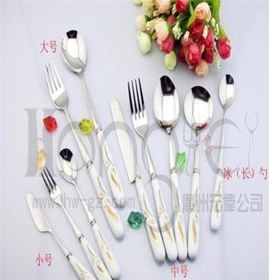 厂家直销 韩国精美陶瓷柄刀叉勺 清新花纹多种规格不锈钢餐具