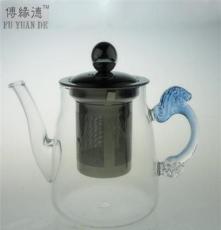 热销推荐 加厚玻璃不锈钢滤芯龙把茶壶 耐热玻璃茶壶 正品