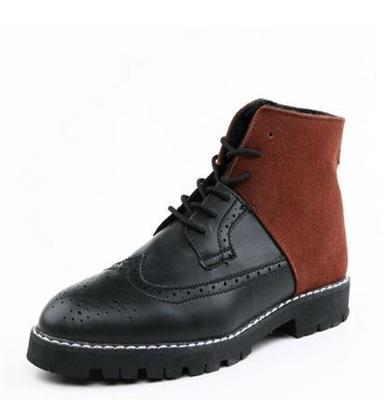 厂家直销 布洛克雕花复古英伦风骑士靴拼色潮靴加绒保暖个性男靴