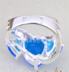 小商品混批 镀纯银925戒指 时尚蓝晶石戒指 特价销售首饰品戒指
