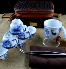 成福陶瓷 旅行车载茶具时尚便携式手提包 青花高白红茶具功夫茶具