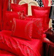 富安娜婚庆四件套正品 结婚大红十件套 床上用品立体绣花多件套