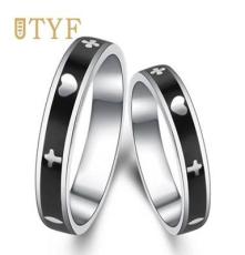 TYF 925银桃心情侣银戒指 创意情侣对戒 纯银指环手饰 批发
